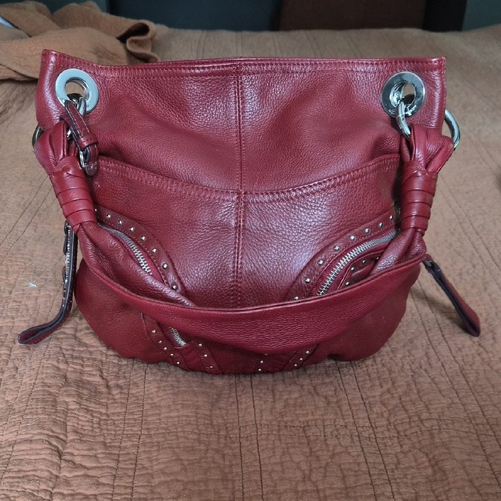 B. Makowsky Red Leather Shoulder Bag